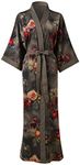 Ledamon Women's Kimono Robe Long for Women - Pocket Floral Bathrobe Nightgown (Gray black)