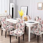 BRIDA® Stretchable Floral Geometric Printed Dining Chair Cover Set of 6 Seater Elastic Chair Seat Case Protector, Slipcovers (6 Chair Cover, Red Leaves),Polyester;Polyester Blend