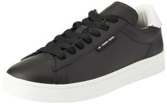 Tommy Jeans Men's Cupsole Leather Trainers, Black (Black), 9