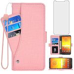 Asuwish Compatible with Moto E5/G6 Play/MotoG6 Forge Wallet Case Tempered Glass Screen Protector and Flip Cover Card Holder Cell Phone Cases for Motorola MotoG6Play Moto6 G 6 6G G6Play MotoE5 5E Pink