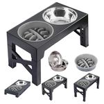 DicePro Elevated Dog Bowls, Raised Lifted Dog Bowl Stand with Slow Feeder Bowl & 2x Stainless Steel Dog Food Water Bowl - 5 Height Adjustable Stand for Small Medium Large Dogs and Pets (Black)