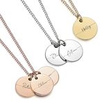 Engraved Swirly Name Necklace, Script Name Disc Necklace, Two Disc Necklace, Engraved Name Charm Necklace, Children's Name Necklace, Multi Disc Charm Necklace, Engraved Jewellery, Dainty Coin Necklace