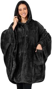 PAVILIA Angel Wrap Hooded Blanket Poncho, Wearable Blanket Throw Wrap Poncho for Women Adult, Cozy Fluffy Sherpa Fleece Shawl Cape with Hood pockets, Warm Mom Wife, Black