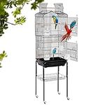 BestPet Bird Cage Parakeet Cage 64 inch Open Top Standing Parrot Cage Accessories with Rolling Stand for Medium Small Cockatiel Canary Parakeet Conure Finches Budgie Lovebirds Storage Shelf (Black)