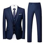 Allthemen Mens Suits 3 Piece Regular Fit Wedding Formal Dress Suit One Button Business Suit Blue M