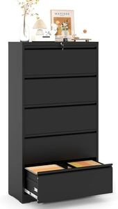 VIYET Lateral File Cabinet with Lock,5 Drawer Metal Filing Cabinets, Home Office Storage Cabinet for Hanging Files Letter/Legal/F4/A4 (Black)