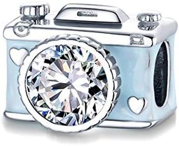 WOSTU 925 Sterling Silver Platinum Plated Post Cubic Zirconia Camera Bead Charms Bracelets for Women Girl