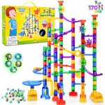 JOYIN 170Pcs Marble Run Premium Toy Set, Construction Building Blocks Toys, STEM Educational Building Block Toy(120 Plastic Pieces + 50 Glass Marbles)