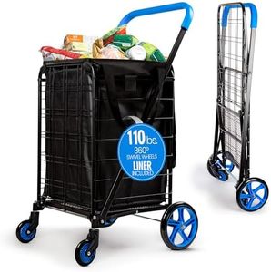 Shopping Cart Trolley with Wheels and Waterpoof Shopping Cart Liner - Robust Heavy Duty Grocery Cart with Wheels Supports up to 110 lbs - Portable Shopping Cart - 18.97'' x 22.67'' x 41.06''