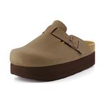 CUSHIONAIRE Women's Loom Cork Footbed Platform Clog - Comfortable Vegan Leather, Arch Support, Wide Widths Available, Brown Nubuck, 10 Wide