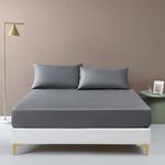 Simple&Opulence 100% Bamboo Viscose Fitted Sheet, Cooling and Luxurious Silky Hypoallergenic Bed Sheet with Extra Deep Pocket (Double, Bamboo Gray)