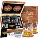 Whisiskey - Whiskey Glasses Set of 2 - Whisky Accessories Set - Whisky Gift Set - Gifts for Men - Reusable Ice Cubes - Contains: 2 Tumbler Glasses, 4 Whiskey Stones, 2 Coasters, Storage Bag & Tongs