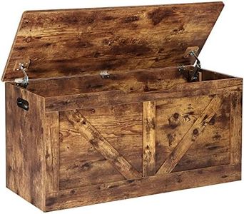 Timberer 39.4" Storage Chest, Wooden Storage Bench, Large Storage Trunk with 2 Safety Hinges, Entryway Shoes Bench for Living Room, Bedroom, Rustic Brown