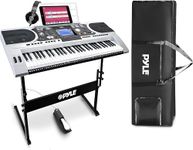 Pyle 61 Keys Electric Keyboard Piano, Kids Music Digital Piano Keyboard with Stand for Beginners, Adult Electronic Keyboards, Portable Musical Karaoke Instrument w/ Sustain Pedal/Case/Headphones