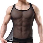 Uneihoiz Men's Summer Mesh Soft Tank Top See Through Vest Stretch Undershirt Black Small