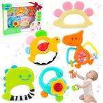 Baby Rattles Toys 0-6 Months - Baby Toys 0-6 Months 5 Pcs Newborn Toys Baby Rattles Toys Set with Silicone Teethers Sensory Toys for 0 3 6 9 12 Months Infant Boys Girls Shower Gift