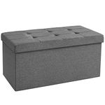 SONGMICS Storage Ottoman, Padded Foldable Bench, Chest with Lid, 80L Capacity, Holds up to 300 kg, for Bedroom, Hallway, Living Room, Dark Grey LSF84GYZ