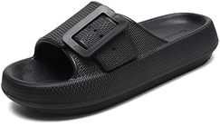 Waysoland Cloud Sliders Women Men Sandals with Adjustable Buckles,Shower Bathroom Non-Slip Quick Drying Open Toe Super Soft Comfy Thick Sole slippers Indoor Outdoor Shoes(Black,7/8 UK)