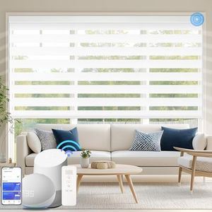COOLWINDS Motorized Zebra Blinds for Windows Cordless Electric Curtains with Remote Control Blackout Shades Custom Smart Blinds Compatible with Alexa Google Home(Blackout White,Customize)