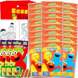 Bendon Sesame Street Mini Party Favors Set for Kids - Bundle with 24 Mini Elmo Grab n Go Play Packs with Coloring Pages, Stickers and More (Sesame Street Birthday Party Supplies)