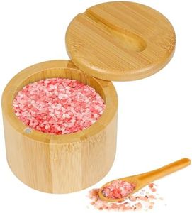 Loscarol 1Pcs Bamboo Salt Cellar Spice Box with Magnetic Swivel Lid & Spoon, Bamboo Storage Box Salt Container to Storage Pepper, Table Salt, Gourmet Salts, Spice, 6 oz