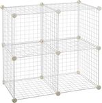 SEVVY - Multi Use DIY - Metallic Wire Storage Organiser - Book Shelf, Kitchen Organiser - Iron Mesh Powder Coated - 4 Cubes - White