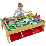 KidKraft Waterfall Mountain Wooden Train Set & Table with 120 Pieces, 3 Storage Bins