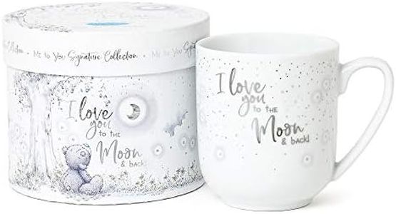 Me To You Ceramic AGM01044 Tatty Teddy Mug avec inscription « Love you to the moon & back » dans une boîte cadeau – Collection officielle Bleu/gris/argenté