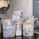 Eldnacele Mother's Day Gift Hydrangea Glass LED Candles Flickering with Remote, Flameless Battery Candles Flickering Home Wedding Decoration(3 x 4,5,6 Inches)