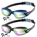 NASK Swimming Goggles, Adjustable 2 Pack Swim Goggles for Adults Men Women & 8+ Age Kids Swimming Goggles with Nose Clip & Earplugs, Anti-Fog Clear Vision UV Resist Mirrored Lens Non-Leaking Goggles