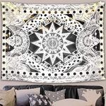 Fowocu Gray and White Sun and Moon Tapestry Wall Hanging, Indie Hippie Mandala Cool Wall Tapestries, Tapestry for Bedroom Living Room Dorm (Gray and White, 50'' × 60'')