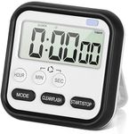 CEPLO Digital Kitchen Timer, 24-Hours Digital Timer with Clock for Cooking, Loud Alarm Digital Electronic Stopwatch with LCD Display and Stand,Kids Study Yoga Shower Bathroom (Black)