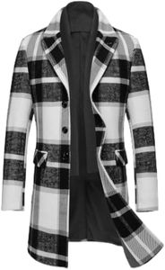 COOFANDY Plaid Trench Coat Long Men Winter Topcoat Mens Casual Trench Coats Slim Fit Thermal Overcoat