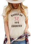 Women Raised On 90’S Country Shirts Country Music Tshirt Concert Tee Vintage Casual Short Sleeve Western Top Blouse, Beige-02, Medium