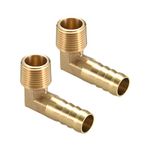 sourcing map Brass Barb Hose Fitting, 90 Degree Elbow 12mm Barbed to 3/8 PT Male Pipe Adapter Connector 2pcs