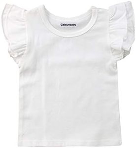 Infant Toddler Baby Girl Top Basic Plain Ruffle T-Shirt Blouse Casual Clothes (6-12 Months, White)