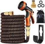 Expandable Garden Hose with 10 Modes Water Spray Gun,3/4"&1/2" Solid Brass Connectors, Durable 3450D Weave, Garden Hose Reel,No-Kink Flexible Magic Water Pipe(100Ft/30m)