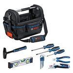 Bosch Professional Combo Kit GWT 20 + Hand Tool Set (incl. 3x Screwdrivers, Hex Key Set 9 pc., 1x Diagonal Side Cutter, 1x Hammer, 1x Level 25cm, 1x knife)
