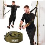 Tribe Lifting Door Anchor for Resistance Bands - Adjustable Resistance Band Door Anchor with 5 Loops & Metal Rings, Durable Nylon Door Strap for Full-Body Workouts (Green)