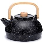 MILVBUSISS Cast Iron Teapot, Tea Kettle for Stove Top with Infuser, Large Capacity 1300ml Anti-Hot Wood Handle Japanese Tea Pot for Loose Leaf Coated with Enameled Interior, 44oz Black