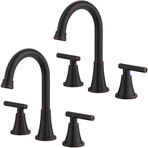 Bathroom Faucets for Sink 3 Hole, Hurran Oil Rubbed Bronze Bathroom Sink Faucet with Pop-up Drain and Supply Lines, Stainless Steel Lead-Free Widespread Faucet for Vanity RV, 2 Pack