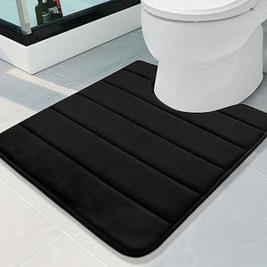 Buganda Memory Foam U-Shaped Contour Toilet Rugs, Non Slip Absorbent Toilet Mat, Thick Soft Washable Bathroom Rugs, Floor Carpet Bath Rugs Mat for Toilet Base (24" x 20", Black)