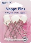 Hemline Safety Lock Nappy Pins 56mm 6pcs - White