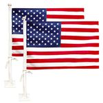 ANLEY Car Flag with Flagpole Mount & American Flag - 17" x 11" Premium Double Sided USA Flag - 19" Flag Pole Fixed Window Clip Mount For Most Vehicle Window(2 Pack)