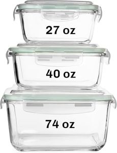 Glass Food Storage Containers with Lids 6 Piece Glass Meal Prep Containers, Airtight Glass Bento Boxes, BPA Free Leakproof Airtight Reusable Square Glass Container Set 3 lids & 3 Large Containers
