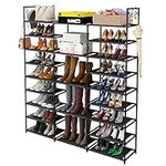 W&H 9 Tier Large Shoe Rack Storage Organizer Can Store 50-55 Pair Shoe Boot, Rustproof Metal Shoe Rack Black Can be Used Outdoors, Entrance, Bathroom,Adjustable Shoe Rack with Plastic Connectors