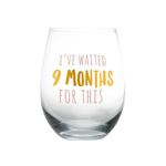 Pearhead I’ve Waited 9 Months for This Stemless Wine Glass, New Mom, Gift for New and Expecting Moms, Pink and Gold, 16 oz