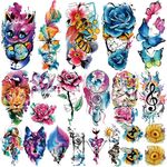 77 Sheet Waterproof Temporary Tattoo For Girl and Women, Colorful Large Tiny Fake Tattoo Stickers With Dream Catcher Cat Goldfish Butterfly Rose Peony Skull Wing Design for Adult Shoulder Arm Neck