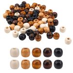 100pcs Large Hole Wooden Beads, 0.47x0.43 Inch Round Wood Loose Beads Retro Hair Braid Beads Wood Spacer Beads Macrame Beads for Jewelry Making Hair Braids DIY Crafts (5 Colors)