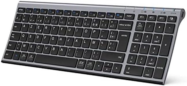 iClever Clavier sans Fil Bluetooth, Clavier sans Fil Multi-dispositifs avec 3 Canal Bluetooth,AZERTY Français, USB-C, Ultra-Mince, pour Apple MacOS, iOS, Android, PC
